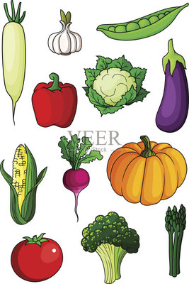 熟的,蔬菜,卡通,多样,白色